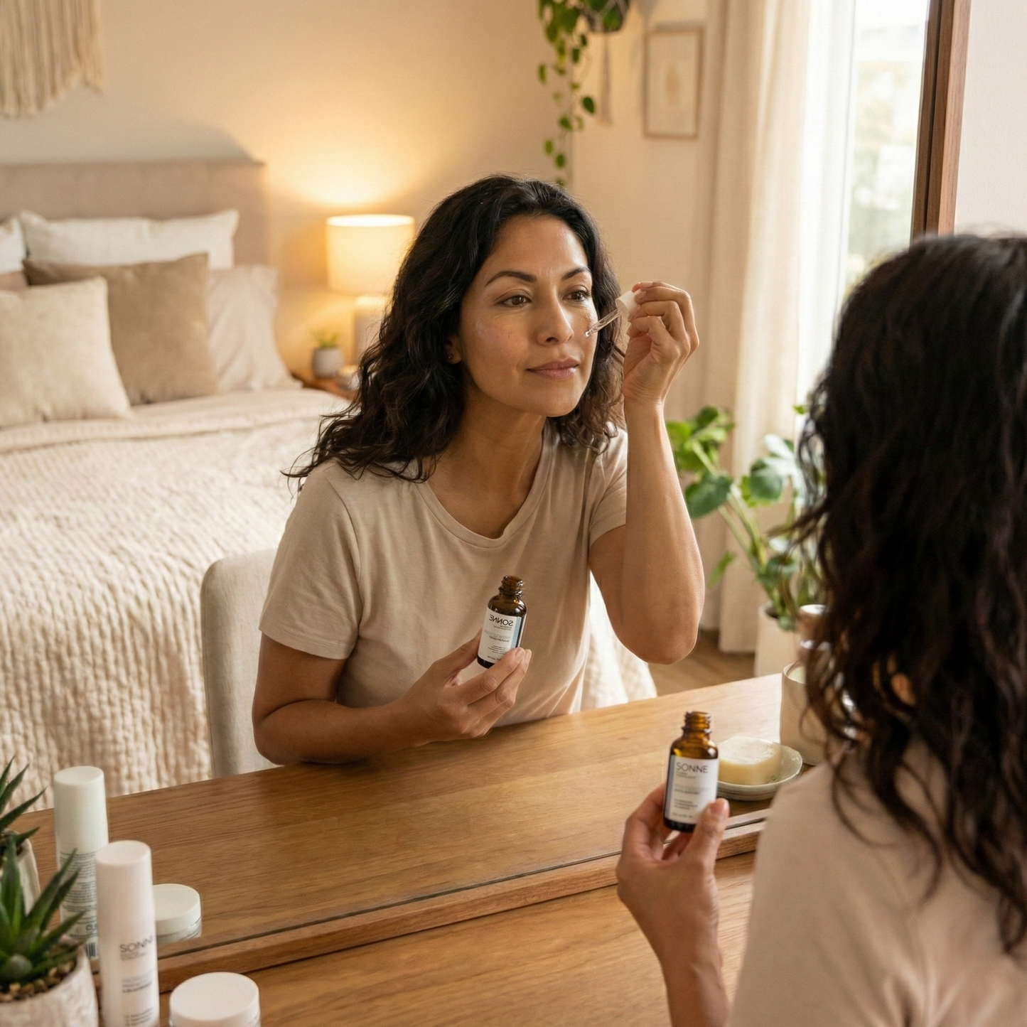 Resultado de piel luminosa y rellena tras usar el serum Hidraboost.