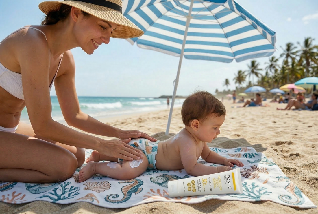Protector solar 100% mineral Sonne para bebés y niños menores de 3 años, protección física con óxido de zinc para piel sensible.