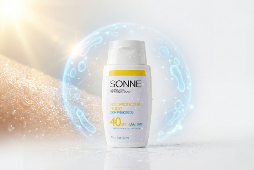 Protector solar Sonne con prebióticos para la protección del microbioma cutáneo y fortalecimiento de la barrera de la piel