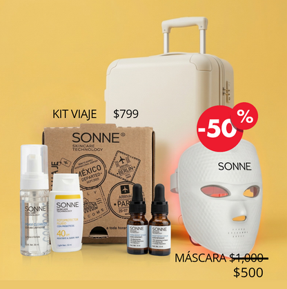 Rutina completa travel size limoieza, hidratación, proteccion y regeneración mas mascara LED con 50% descuento