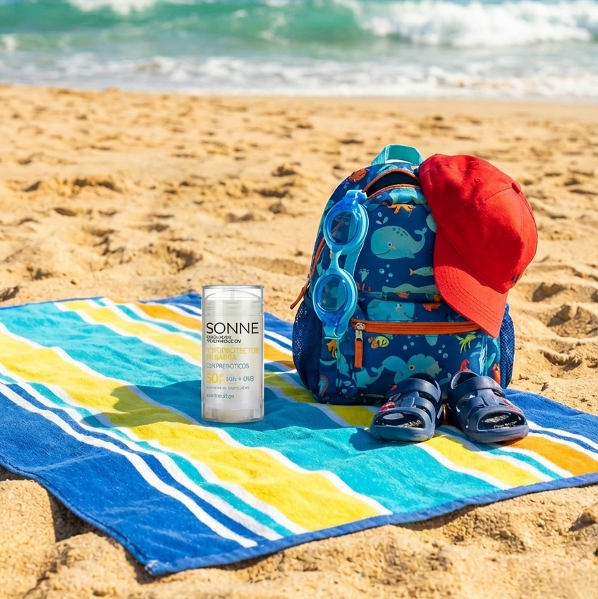 Práctico protector solar invisible en barra 50+ resistente al agua y sudor