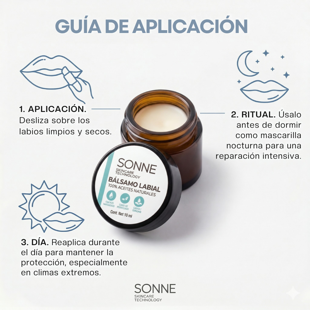 Guía de uso del bálsamo labial Sonne: aplicación diaria para protección en climas extremos y uso como mascarilla nocturna para reparación intensa