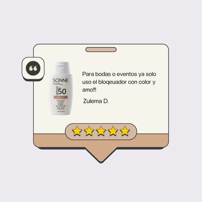 Opinión de usuario sobre el protector solar Sonne Unifique destacando su uso como base de maquillaje para eventos y bodas