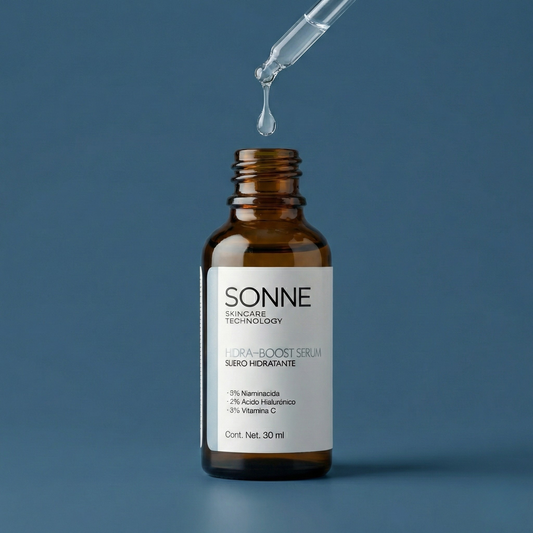 Textura ligera y transparente del suero Hidraboost mostrando su pureza.